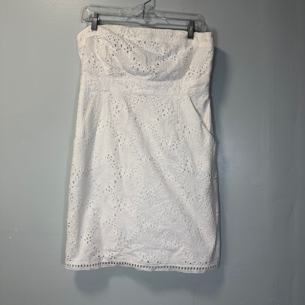 New York & Company White Eyelet Strapless Mini Dress Cotton Size 10 NWT